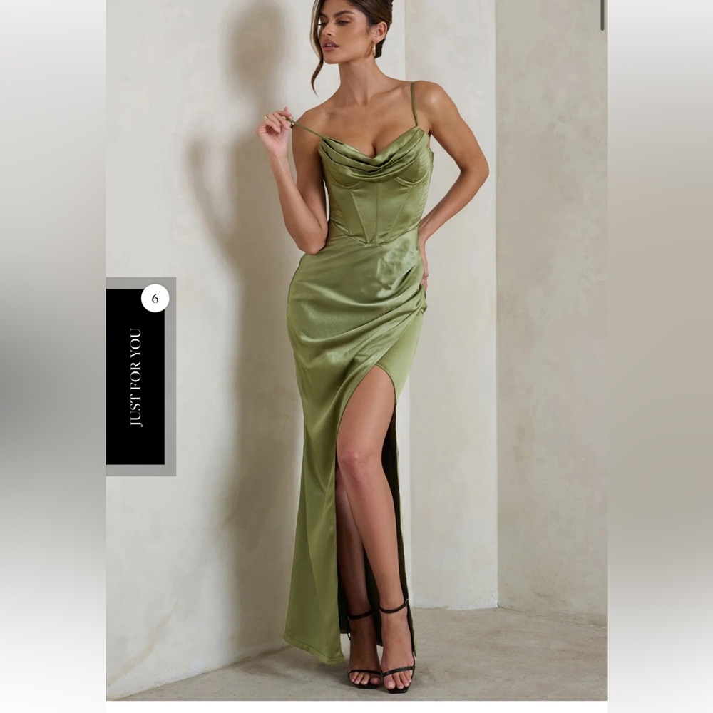 Sage satin gown corset